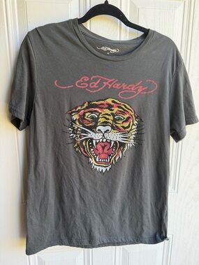 Ed Hardy Tee with Multicolor Y2K Crystal Tiger Graphic Size M
